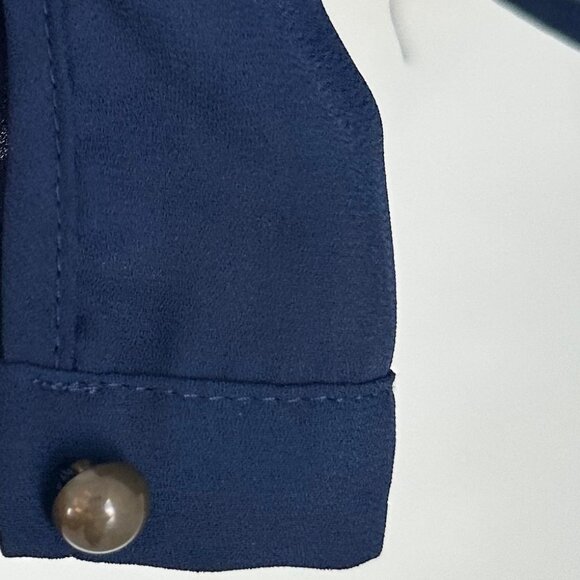 Forever 21 Navy Sheer Long Sleeve Blouse M – Classic Scoop Neck - Picture 2 of 6